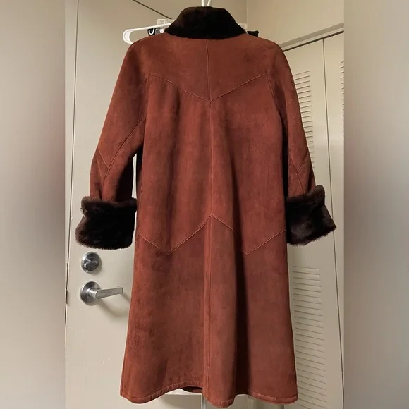 Like New Genuine Shearling leather long Coat medium fur suede sheepskin wool DM - Picture 8 of 11